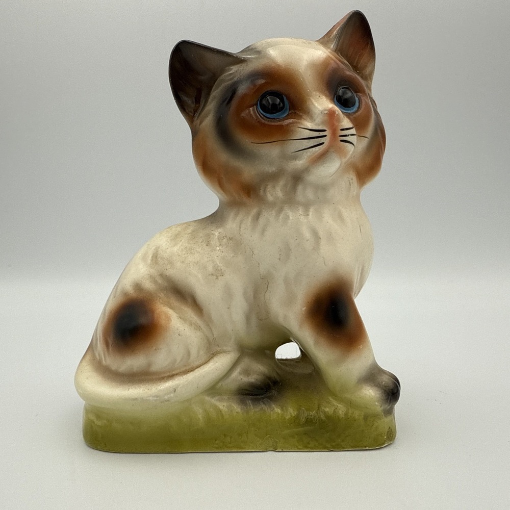 Vintage Norleans Ceramic Orange Cat With Blue Eyes Made in Japan 5" Tall